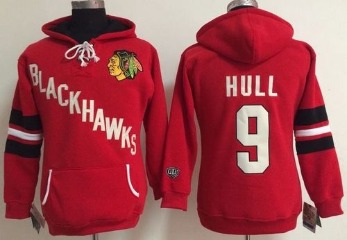 Chicago Blackhawks #9 Bobby Hull Red Women's Old Time Heidi NHL Hoodie - Zenithce