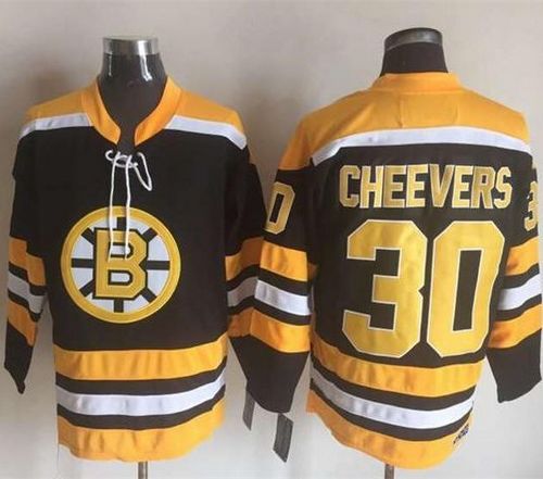 Bruins #30 Gerry Cheevers Black Yellow CCM Throwback New Stitched Jersey - Zenithce