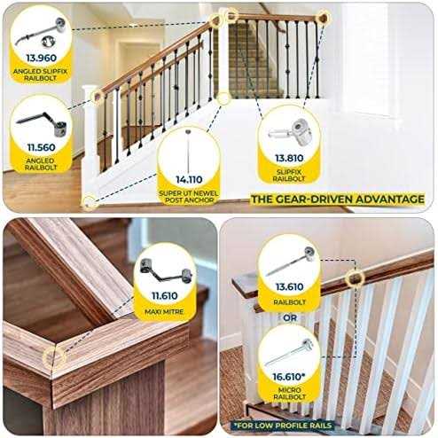 Zipbolt Angled Handrail to Newel Post Connector — 11.560 Angled Staircase Railbolt for Lower Connection Acute Angle Post Fastener - Zenithce