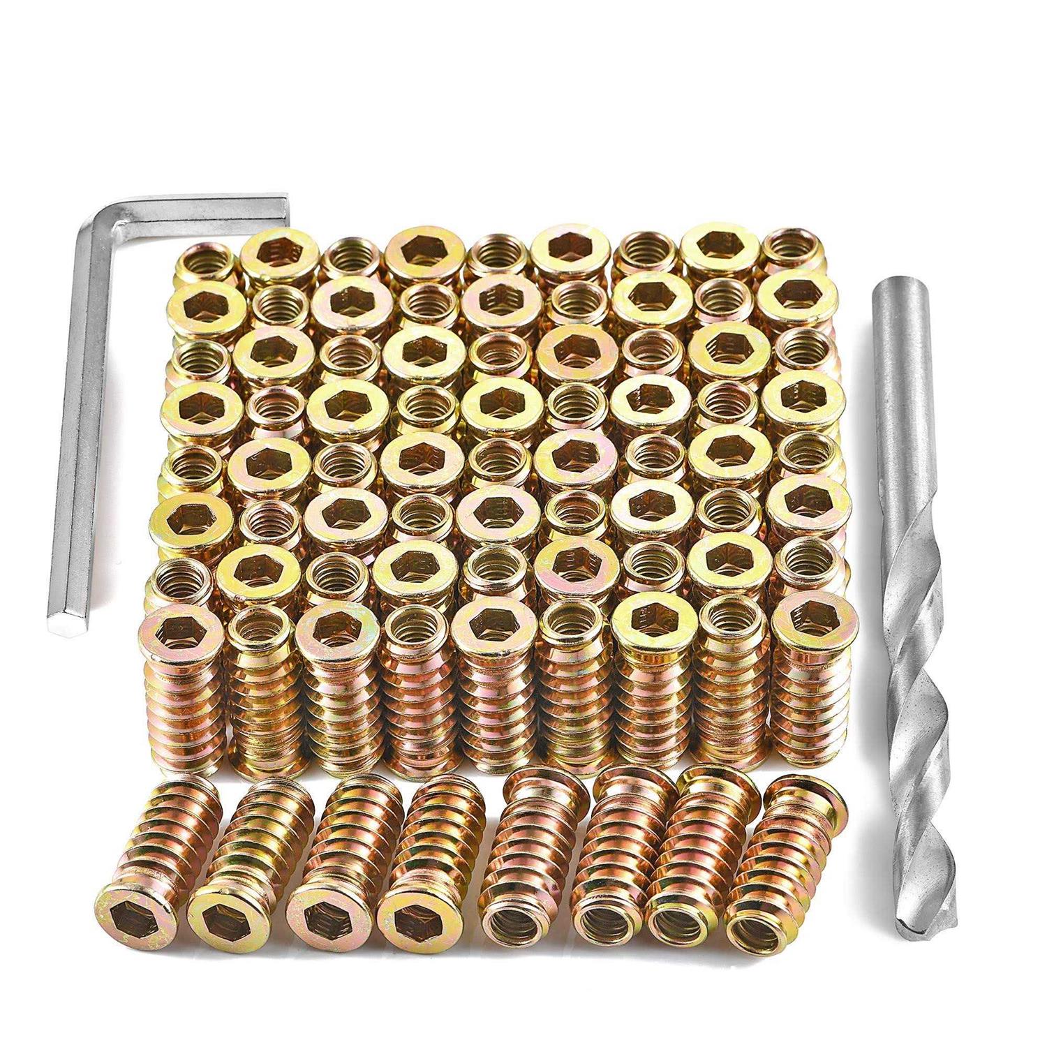 Pgmj 80 Pieces M6 Wood Inserts Bolt Furniture Screw in Nut Threaded Fastener Connector Hex Socket Drive for Wood Furniture Assortment - Zenithce