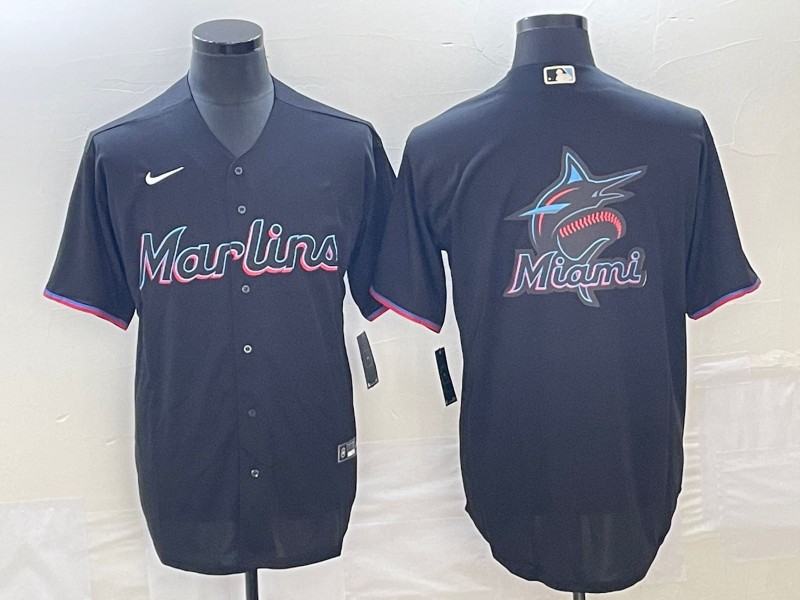 Miami Marlins Black Team Big Logo Cool Base Stitched Jersey - Zenithce