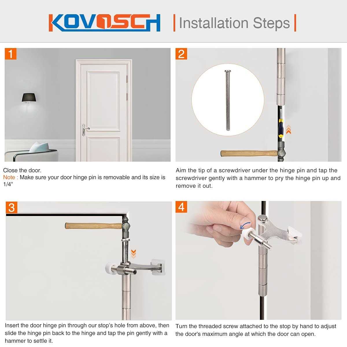 Kovosch 2 Pack Hinge Pin Door Stopper Adjustable Heavy Duty Hinge Pin Door Stop Rubber Bumper Tips - Zenithce