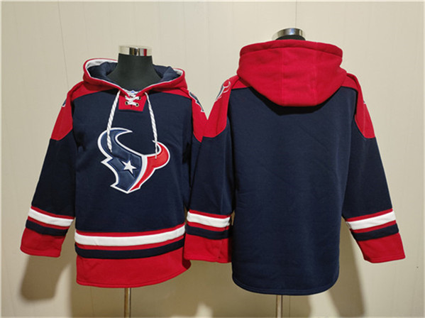 Houston Texans Blank Navy Ageless Must-Have Lace-Up Pullover Hoodie - Zenithce