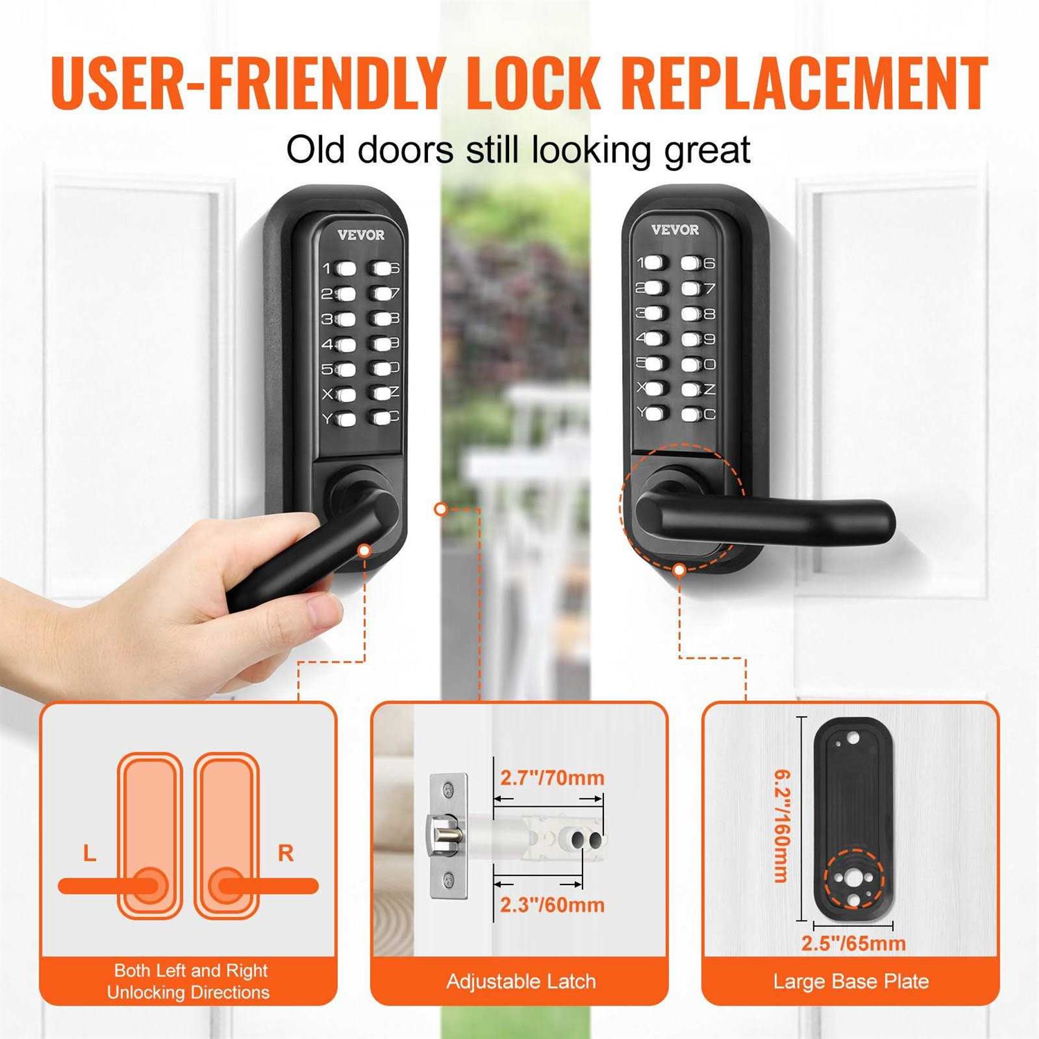 VEVOR Mechanical Keyless Entry Door Lock 14 Digit Keypad Water-proof Zinc Alloy - Zenithce