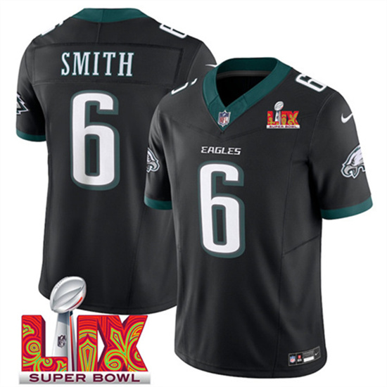 Philadelphia Eagles #6 DeVonta Smith Black 2025 Super Bowl LIX Patch Vapor Untouchable Limited Stitched Jersey - Zenithce