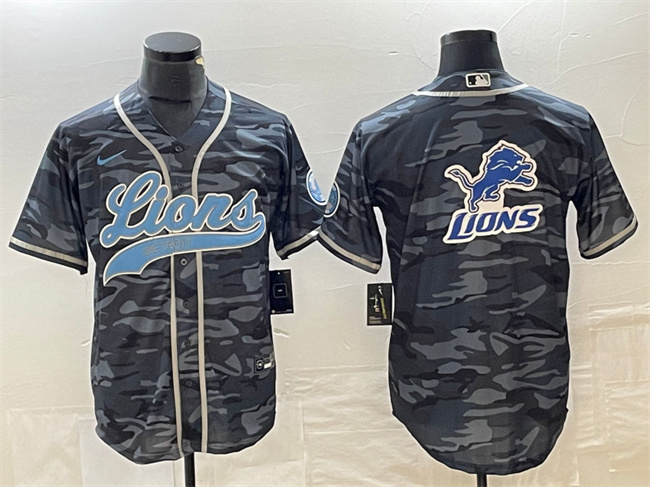 Detroit Lions Gray Camo Team Big Logo Cool Base Stitched Jersey - Zenithce
