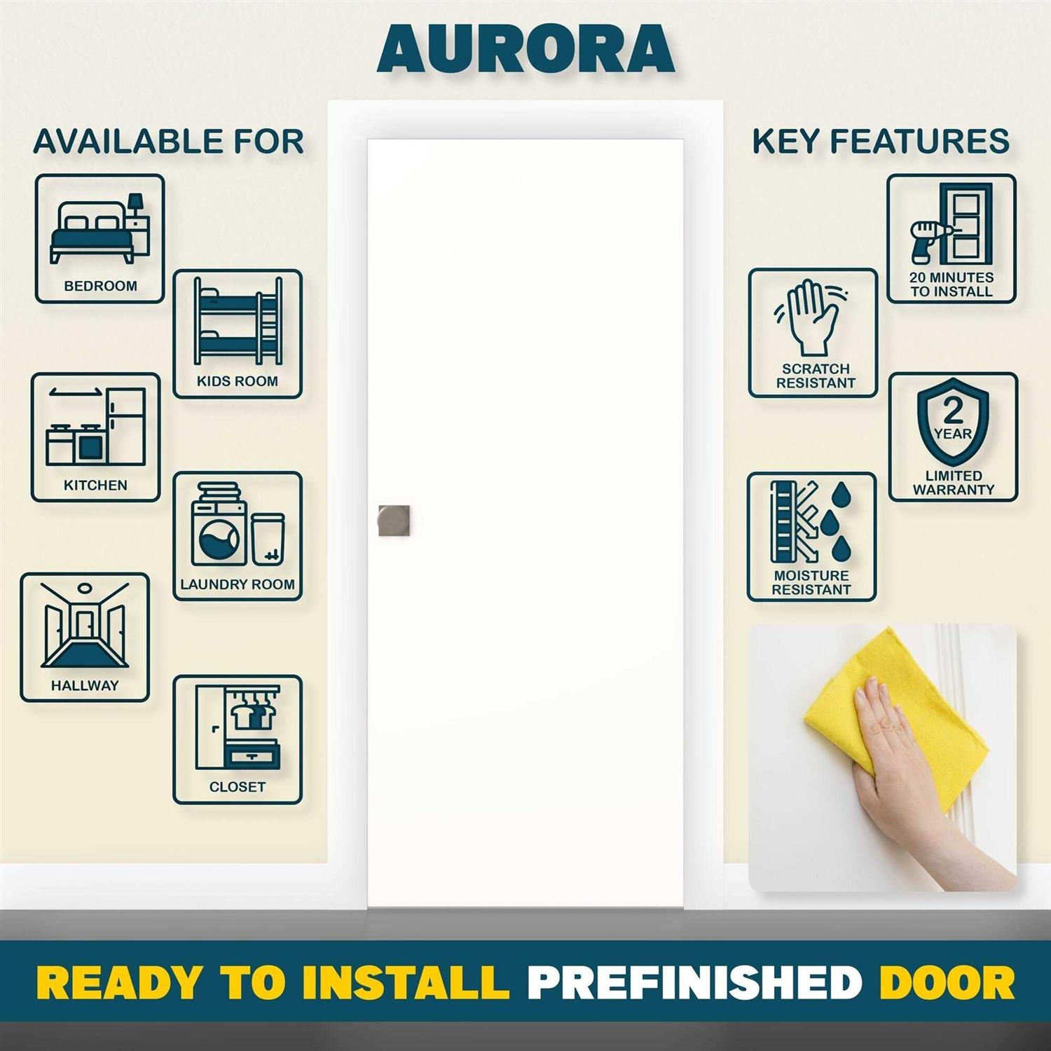 Villar Home Designs Prefinished Aurora White Flush Wood Door Slab 80 - Zenithce