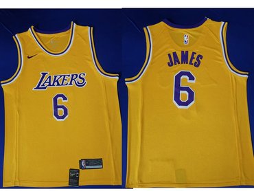 Los Angeles Lakers #6 LeBron James Purple Number Yellow Stitched Jersey - Zenithce
