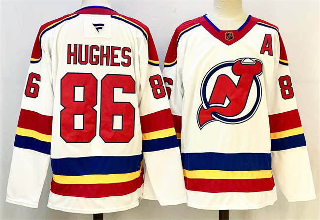 New Jersey Devils #86 Jack Hughes White Red 2024-25 With A Patch Stitched Jersey - Zenithce