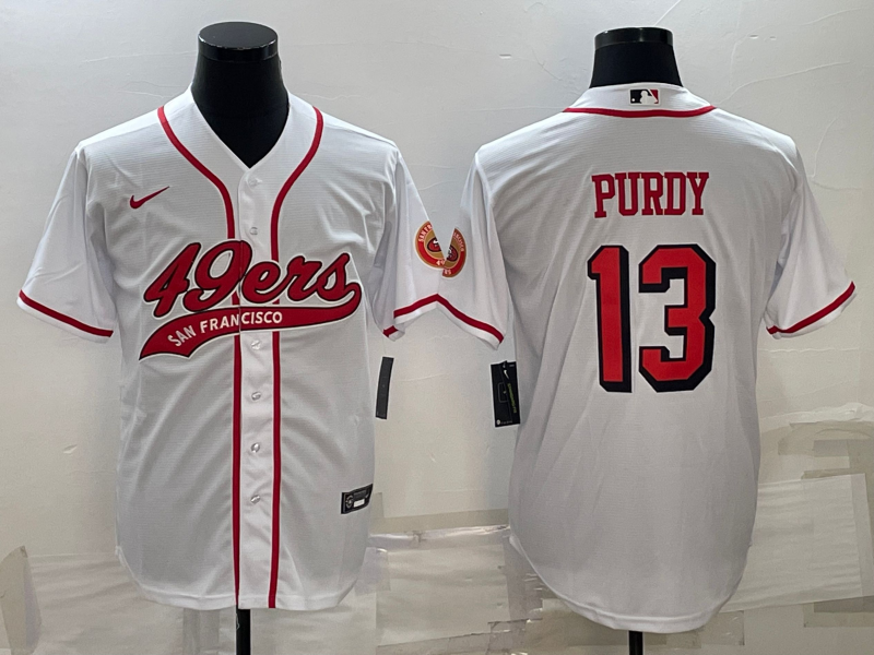 San Francisco 49ers #13 Brock Purdy White With Patch Cool Base Stitched Baseball Jersey - Zenithce