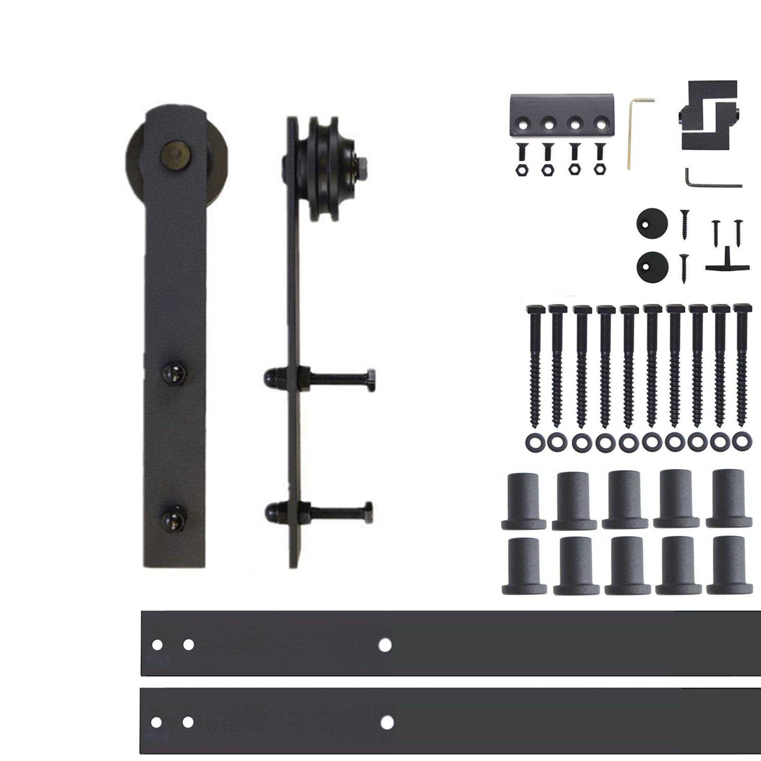 HOMACER Rustic Black Indoor/Outdoor I-strap Barn Door Hardware Kit - Zenithce