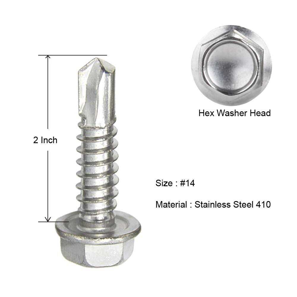 MewuDecor #14 x Hex Washer Head Self Drilling Sheet Metal Tek Screws with Drill Point - Zenithce