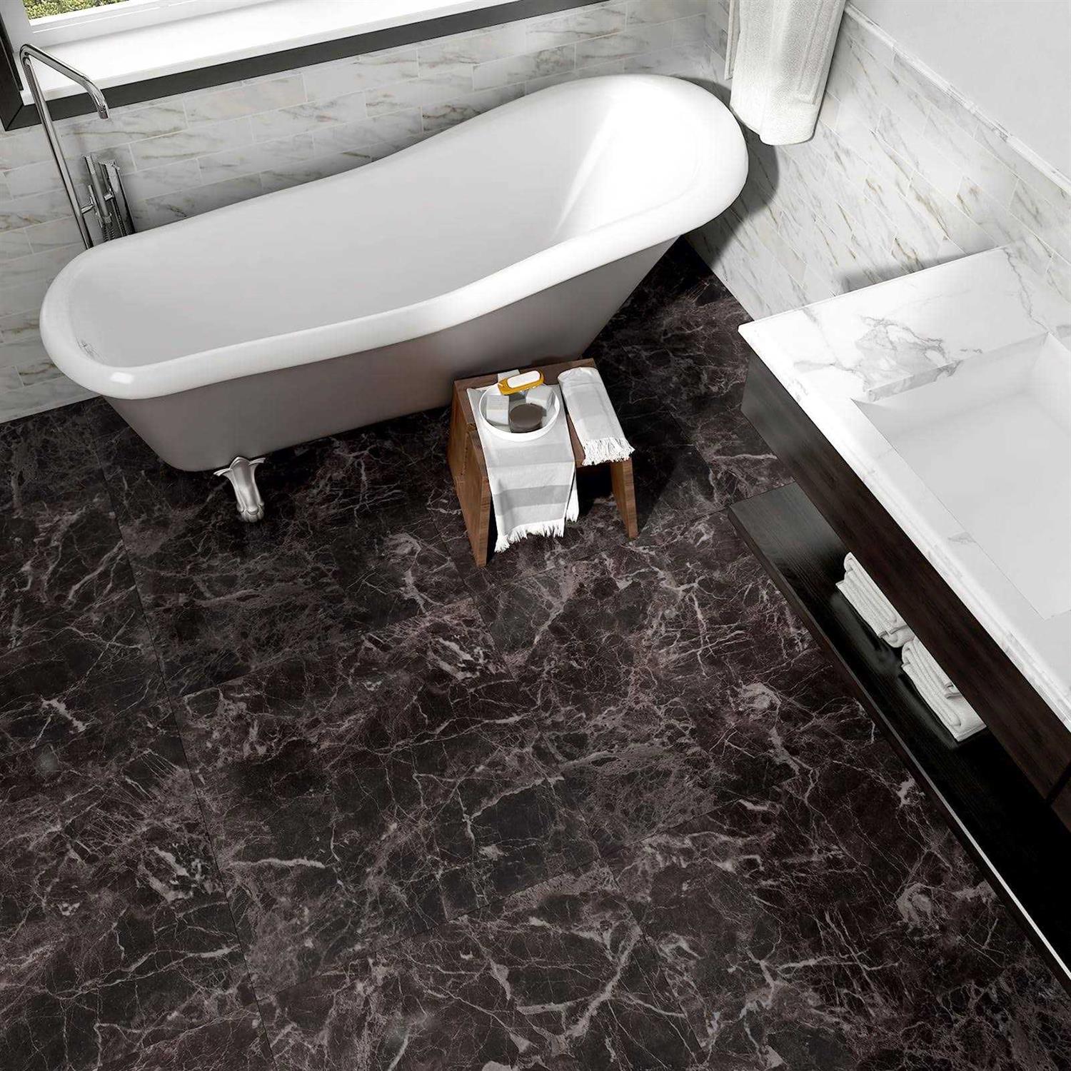 Westick Black Peel and Stick Floor Tile Waterproof Bathroom Vinyl Peel and Stick Tiles Floor Stick on Floor Tile Peel and Stick Flooring - Zenithce