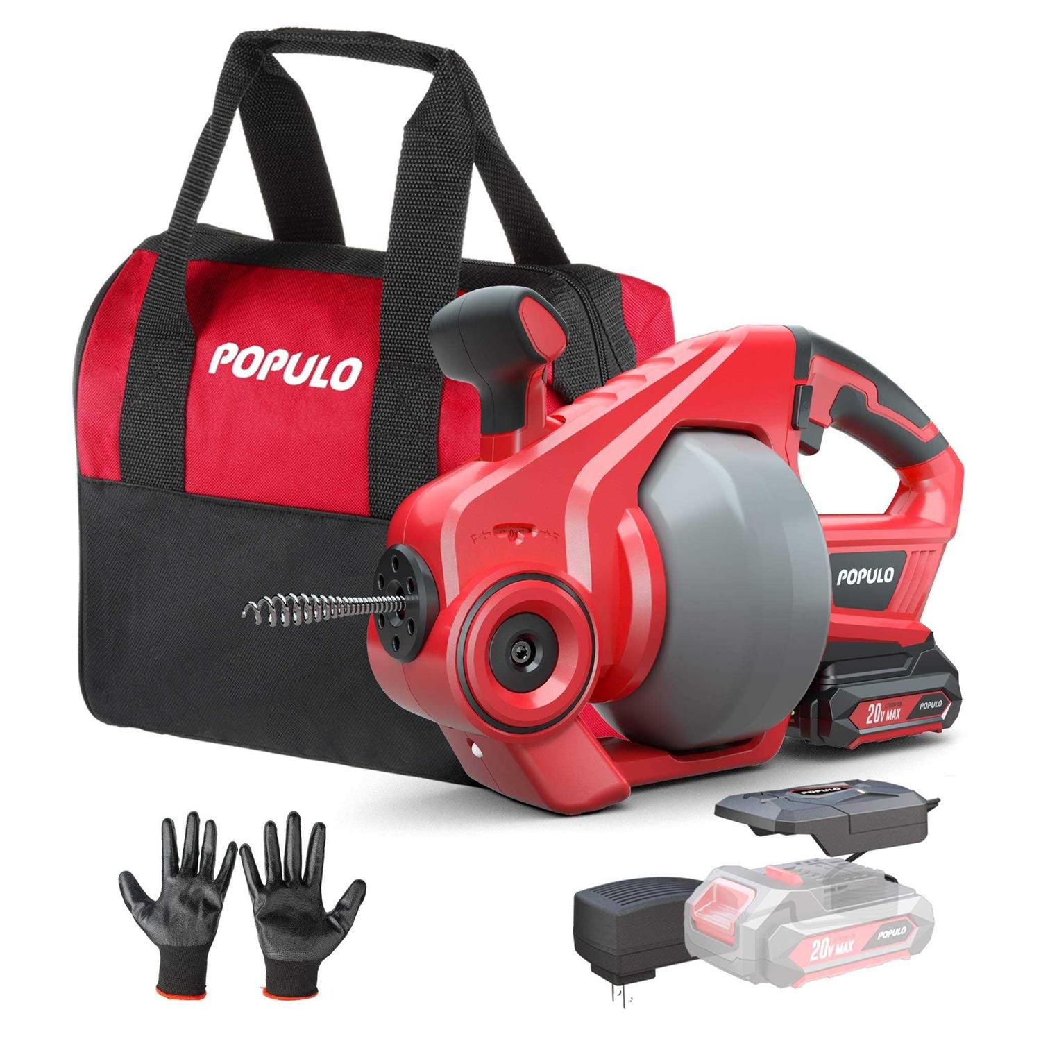 populo Drain Cleaner Machine 5.3a 50 Ft X 1/2 Inch Electric Drain Auger with 8 Cutters Gloves - Zenithce