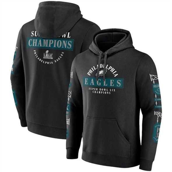 Philadelphia Eagles Black Super Bowl LIX Champions Big Tall Pullover Hoodie - Zenithce