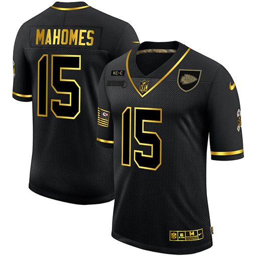 Kansas City Chiefs #15 Patrick Mahomes Black Gold Salute To Service Limited Stitched Jersey - Zenithce