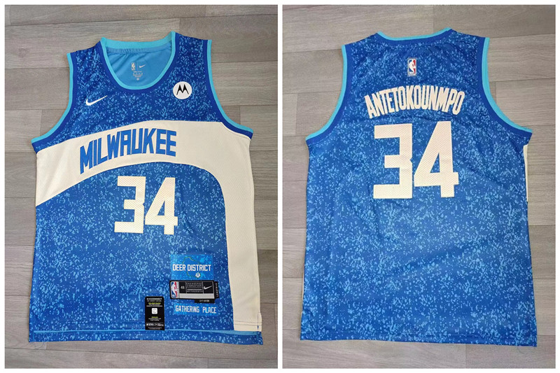 Bucks 34 Giannis Antetokounmpo Blue 2023-24 City Edition Swingman Jersey - Zenithce