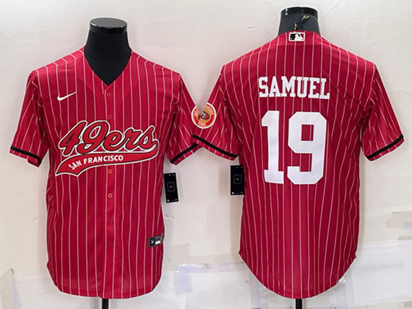 San Francisco 49ers #19 Deebo Samuel Red With Patch Cool Base Stitched Baseball Jersey - Zenithce