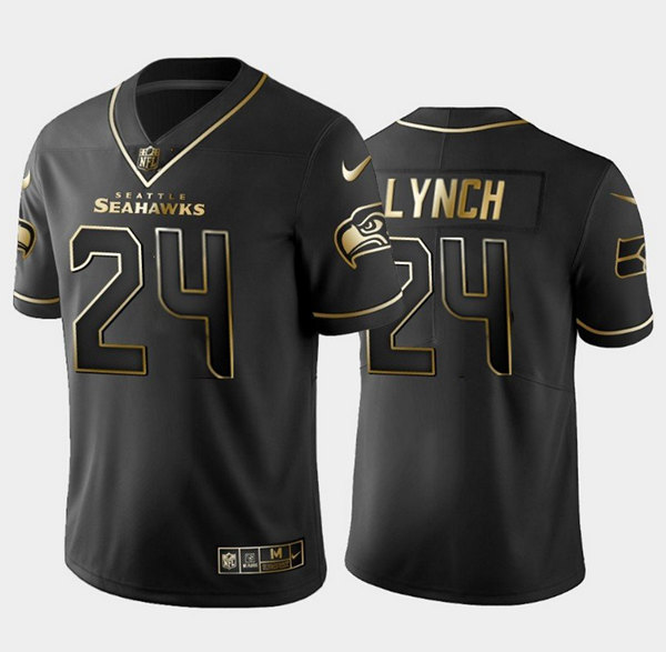 Seattle Seahawks #24 Marshawn Lynch Black Golden Edition Limited Stitched Jersey - Zenithce