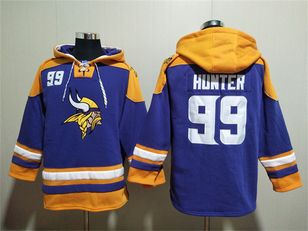 Minnesota Vikings #99 Danielle Hunter Purple Yellow Ageless Must-Have Lace-Up Pullover Hoodie - Zenithce