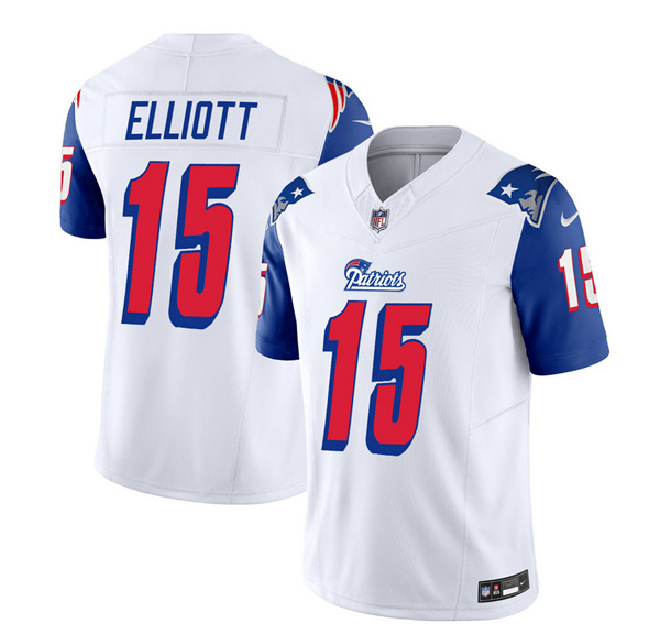 New England Patriots #15 Ezekiel Elliott White Blue 2023 F.U.S.E. Vapor Limited Stitched Jersey - Zenithce
