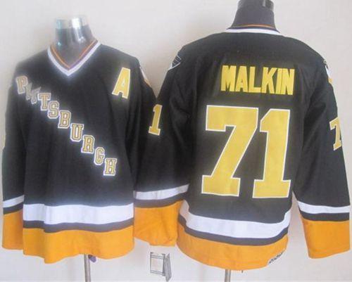 Penguins #71 Evgeni Malkin Black Yellow CCM Throwback Stitched Jersey - Zenithce