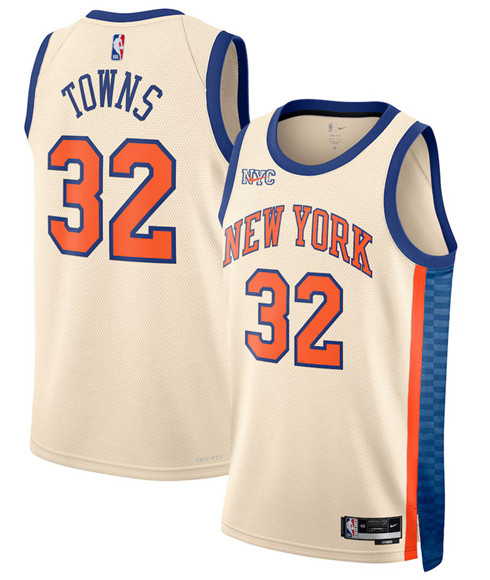New Yok Knicks #32 Karl-Anthony Towns Cream 2025-26 City Edition Swingman Stitched Jersey - Zenithce
