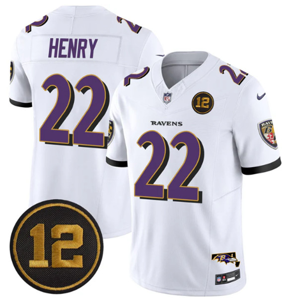 Baltimore Ravens #22 Derrick Henry White 2025 F.U.S.E Jacoby Jones Patch Vapor Limited Jersey - Zenithce