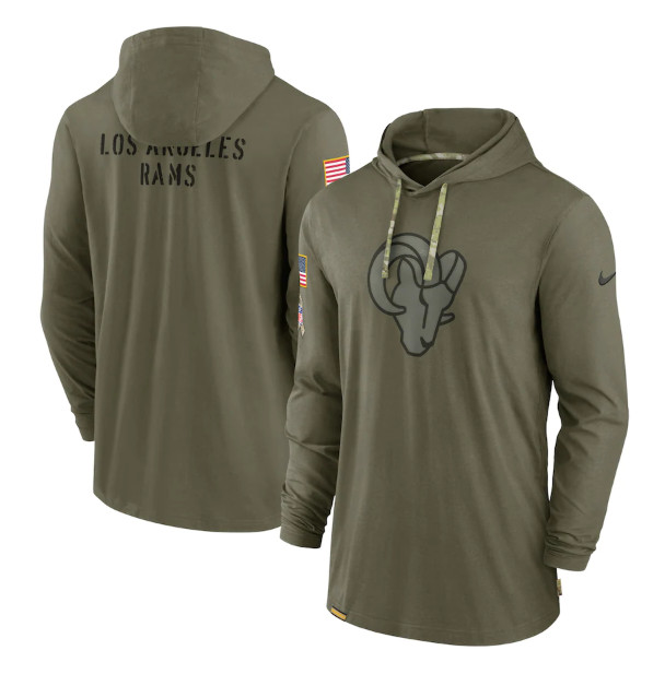 Los Angeles Rams 2022 Olive Salute To Service Tonal Pullover Hoodie - Zenithce
