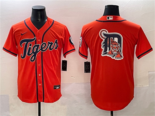 Detroit Tigers Team Big Logo Orange With Patch Cool Base Stitched Jersey - Zenithce