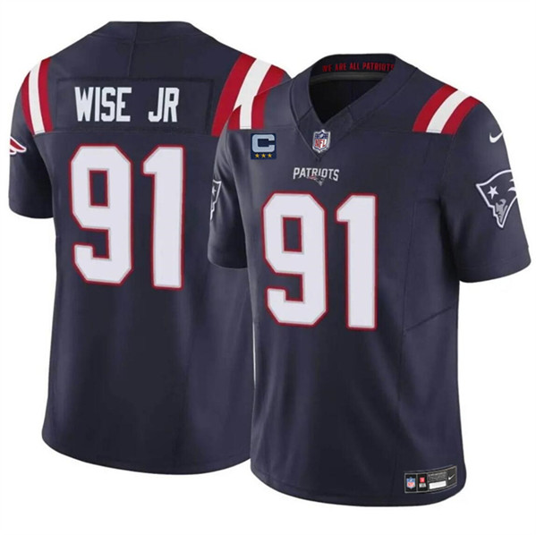 New England Patriots #91 Deatrich Wise Jr Navy 2024 F.U.S.E. With 3-Star C Patch Vapor Limited Stitched Jersey - Zenithce
