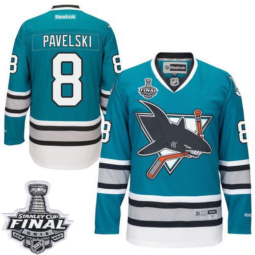 Sharks #8 Joe Pavelski Teal 25th Anniversary 2016 Stanley Cup Final Patch Stitched Jersey - Zenithce