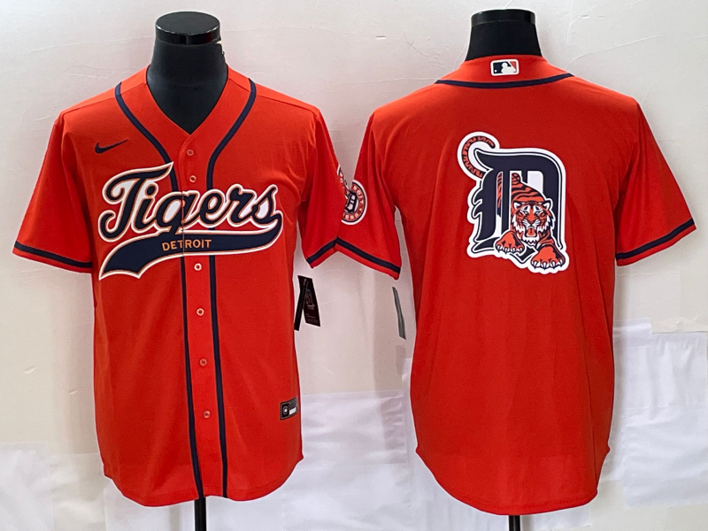 Detroit Tigers Orange Team Big Logo Cool Base Stitched Jersey - Zenithce