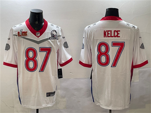 Kansas City Chiefs #87 Travis Kelce White 2025 Super Bowl LIX Patch Pro Bowl Vapor Limited Stitched Jersey - Zenithce