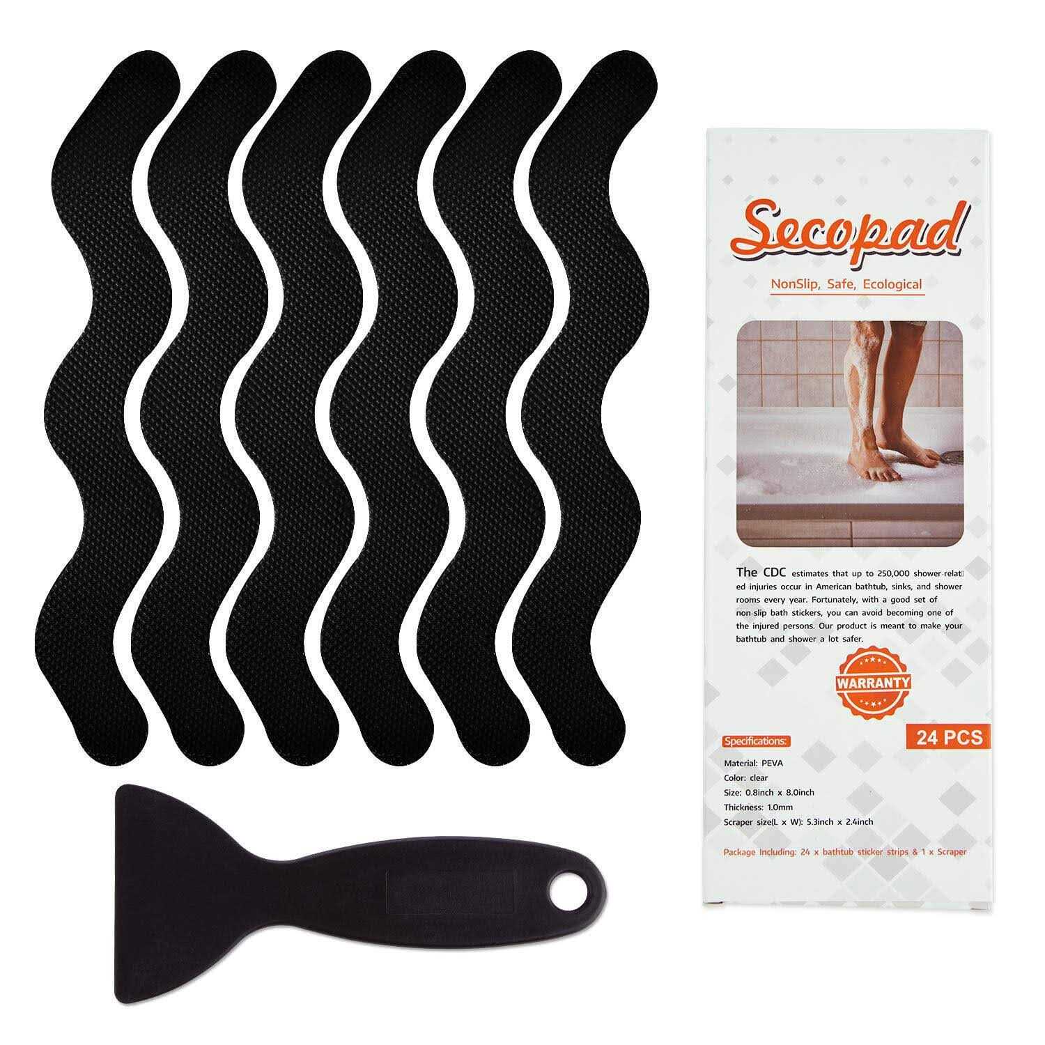 Secopad Patented Anti Slip Shower Stickers 24 PCS Safety Bathtub Strips Adhesive Decals with Premium Scraper for Bath Tub Shower Stairs - Zenithce