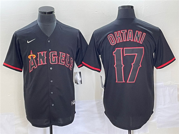 Los Angeles Angels #17 Shohei Ohtani Black Red Cool Base Stitched Jersey - Zenithce