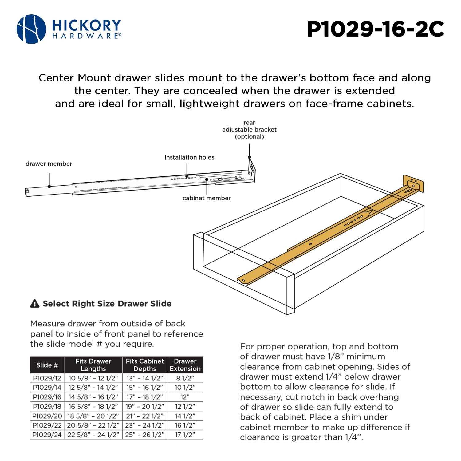 Hickory Hardware Center Mount Drawer Slide P1029/ - Zenithce