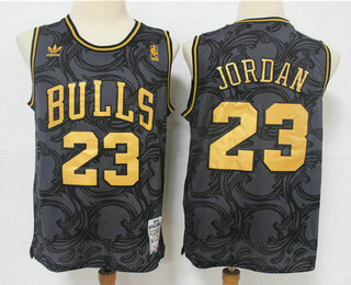 Chicago Bulls #23 Michael Jordan Black Golden Hardwood Classics Soul Swingman Throwback Jersey - Zenithce