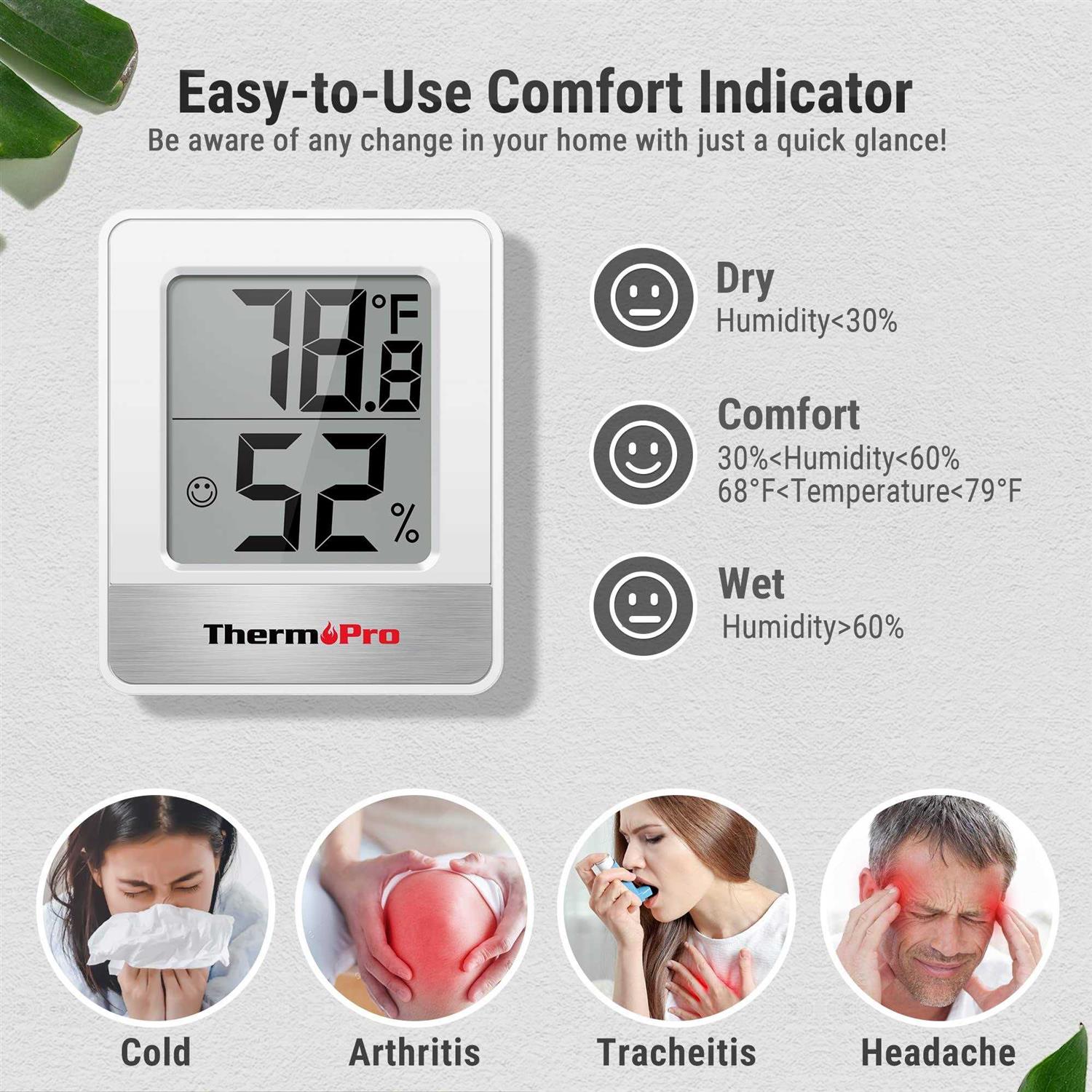 ThermoPro TP49 Digital Hygrometer Indoor Thermometer Humidity Meter Mini Hygrometer Thermometer with Temperature and Humidity Monitor Room - Zenithce