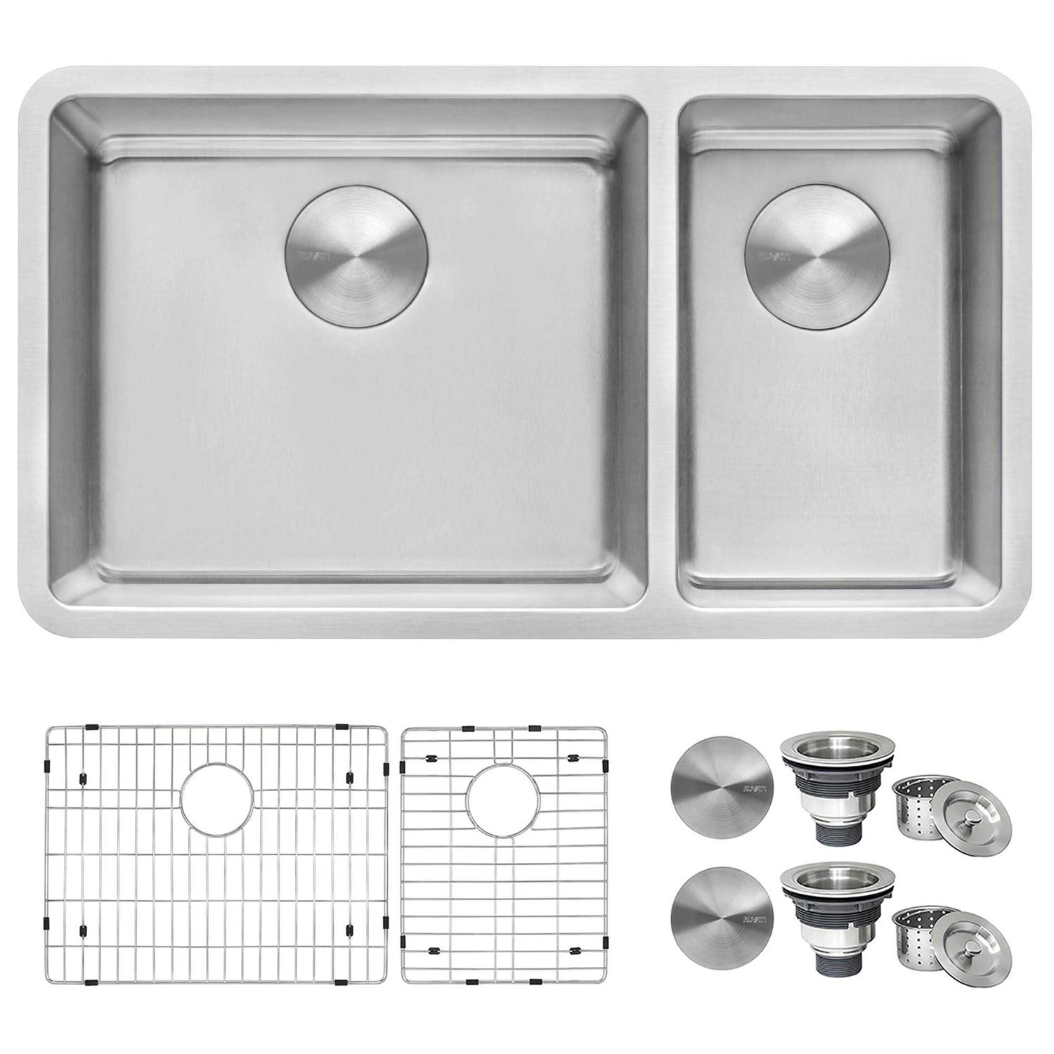 Ruvati 32-inch Undermount Kitchen Sink 30/70 Double Bowl 16 Gauge Stainless Steel RVM5307 - Zenithce