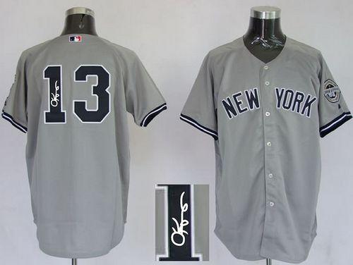 Yankees #13 Alex Rodriguez Grey Autographed Stitched Jersey - Zenithce