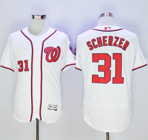 Nationals #31 Max Scherzer White Flexbase Authentic Collection Stitched Jersey - Zenithce
