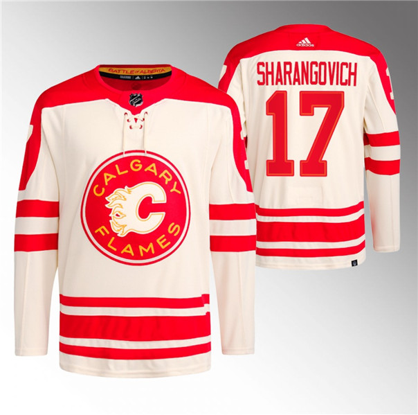 Calgary Flames #17 Yegor Sharangovich 2023 Cream Classic Primegreen Stitched Jersey - Zenithce