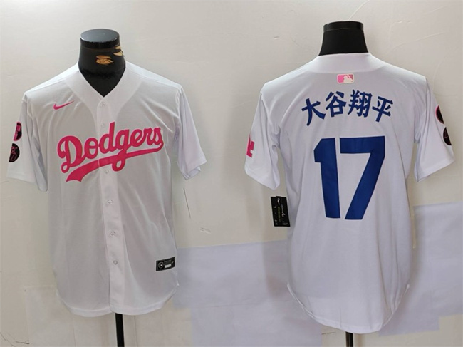 Los Angeles Dodgers #17 大谷翔平 White Pink Vin Kobe Patch Stitched Jersey - Zenithce