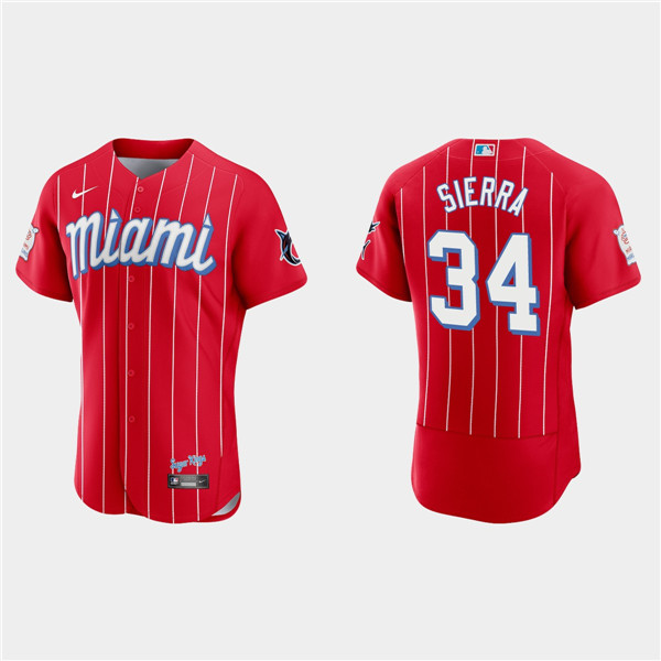 Miami Marlins #34 Magneuris Sierra Red 2021 City Connect Flex Base Stitched Jersey - Zenithce
