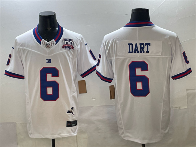 New York Giants #6 Jaxson Dart White 2025 Draft F.U.S.E. 100th Season State Patch Vapor Limited Stitched Jersey - Zenithce