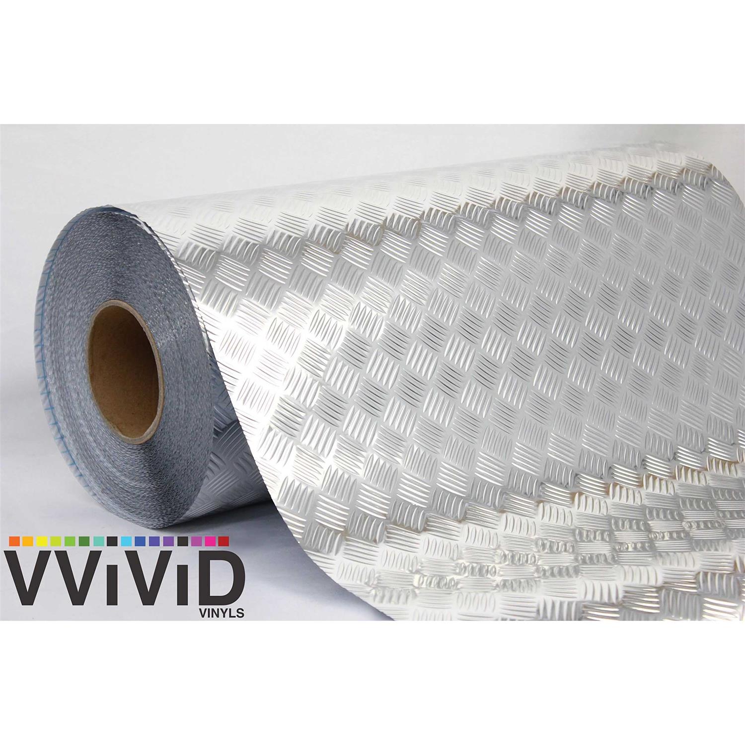 Vvivid Industrial Utility Diamond Plate Metallic Chrome Finish Vinyl Wrap Sheet Roll Adhesive Roll - Zenithce