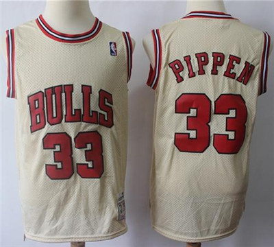 Mitchell And Ness Bulls #33 Scottie Pippen Cream Throwback Stitched Jersey - Zenithce
