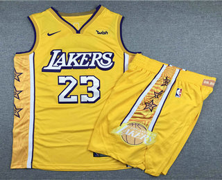 Los Angeles Lakers #23 LeBron James Yellow 2020 City Edition Swingman Jersey With Shorts - Zenithce