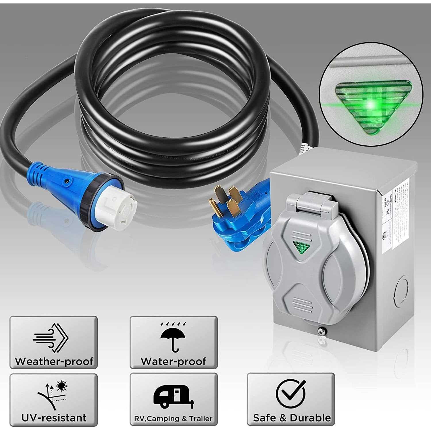 Gloppers 50 Amp Generator Cord and Power Inlet Box 50 Amp Generator Cords 125V/250V Generator Power Cord NEMA14-50P/SS2-50R Twist Lock - Zenithce